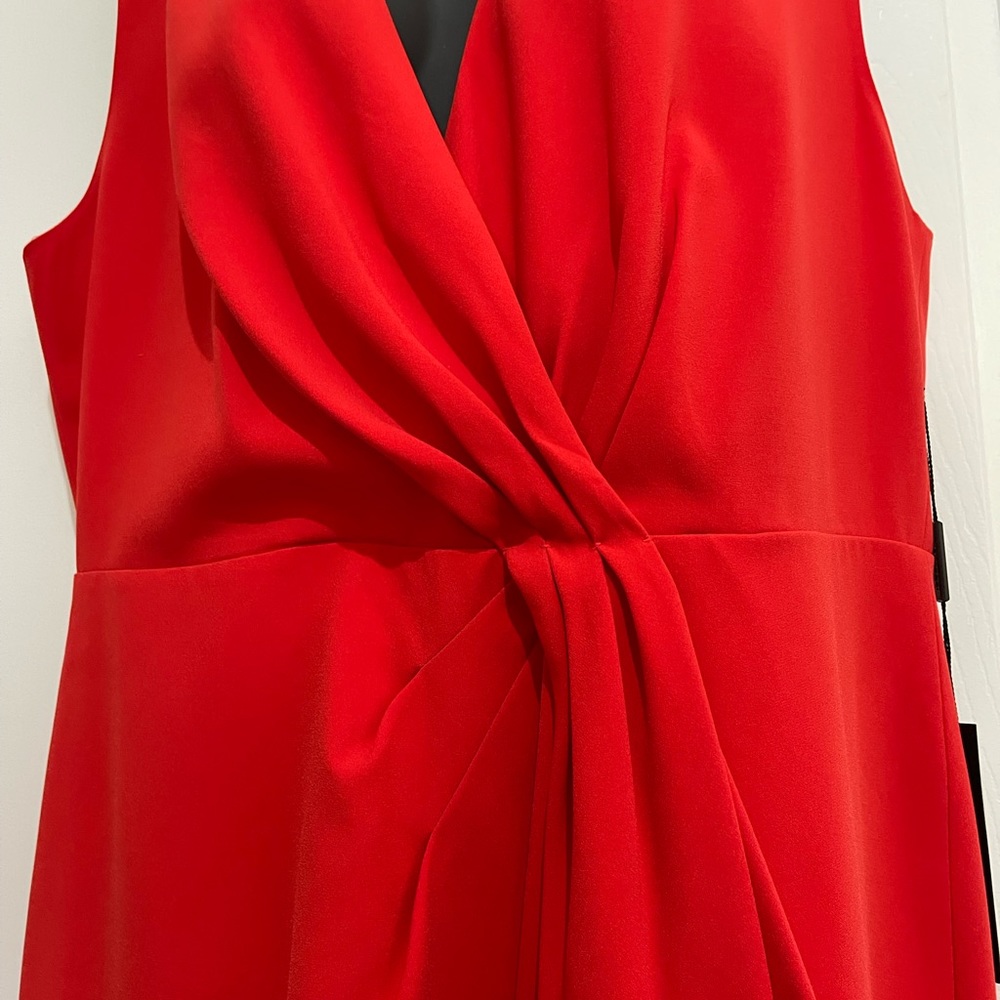 Red Dress with faux wrap - deep v neck NEW NEVER WORN hidden back zipper